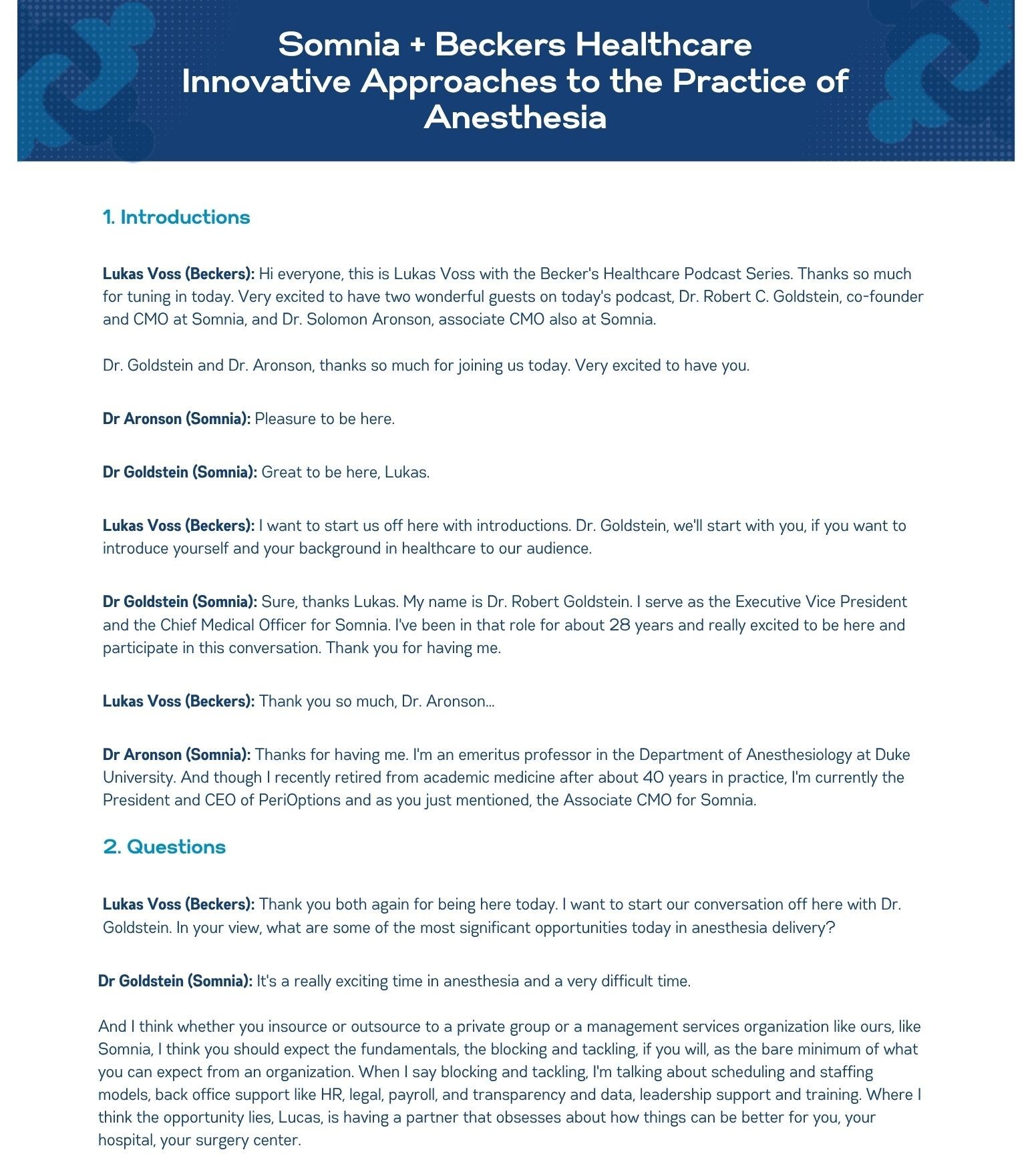 1 Somnia Beckers HealthcareInnovative Approaches to the Practice of Anesthesia